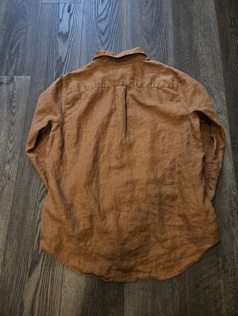 Quince 100% European Linen Long Sleeve Button Down Shirt, Terracotta Size Large - Picture 4 of 6